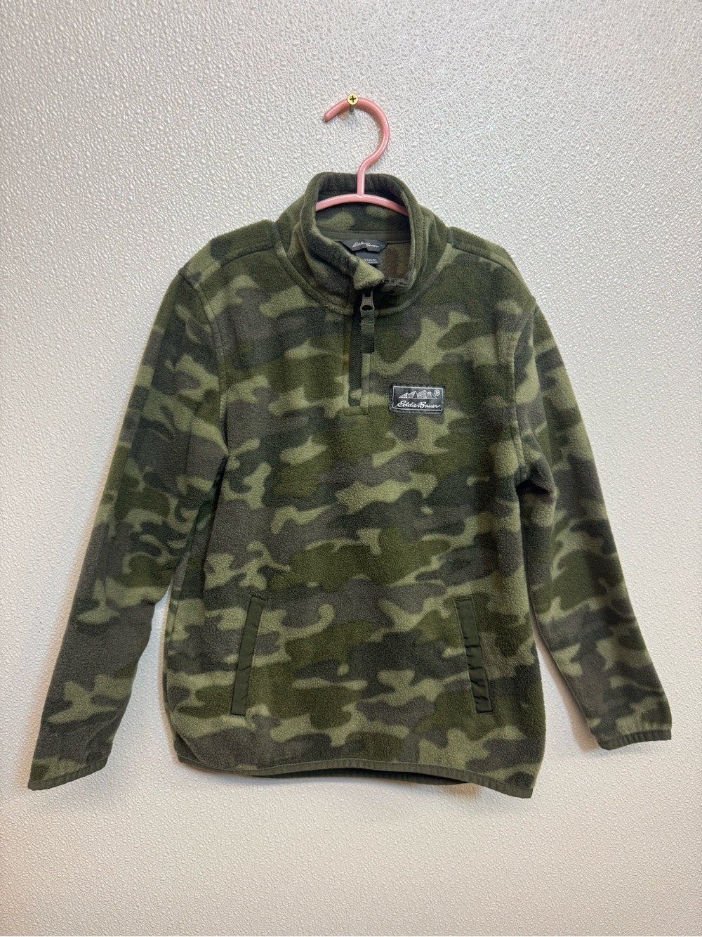 Boys Eddie Bauer Green Camo Half-Zip Fleece Pullover Sz 5/6 (E-1)